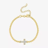 Cross (Gh / Si2 I1) Womens 1/10 CT. T.W. Lab Grown White Diamond 14K Gold Over Silver Sterling Silver Cross Beaded Bracelet