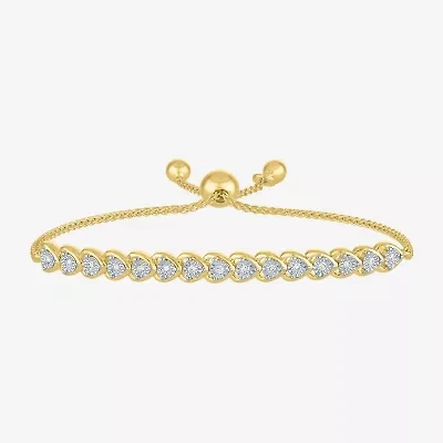 Heart (Gh / Si2 I1) Womens 1/10 CT. T.W. Lab Grown White Diamond 14K Rose Gold Over Silver Sterling Silver Heart Bolo Bracelet