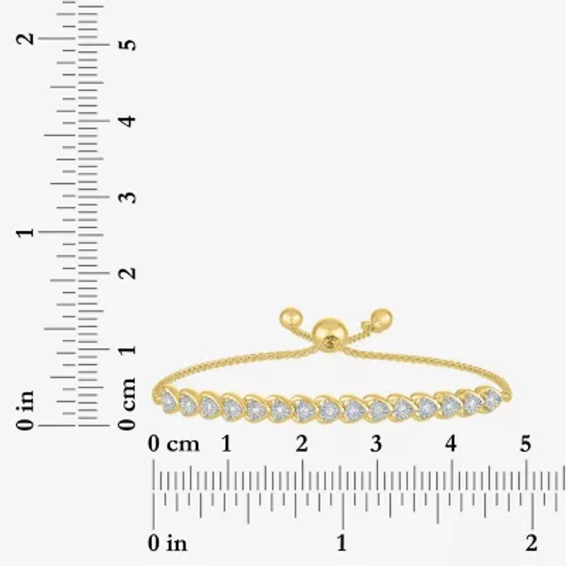Heart (Gh / Si2 I1) Womens 1/10 CT. T.W. Lab Grown White Diamond 14K Gold Over Silver Sterling Silver Heart Bolo Bracelet