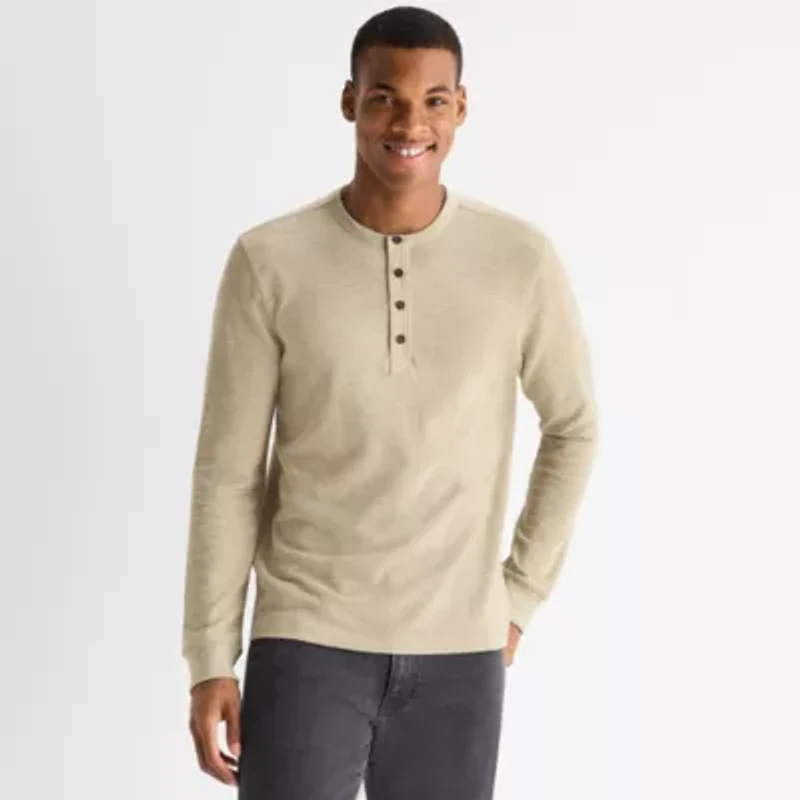 mutual weave Mens Long Sleeve Regular Fit Henley Shirt