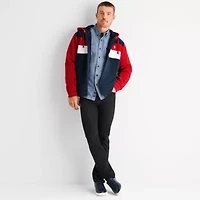 U.S. Polo Assn. Colorblock Sherpa Mens Long Sleeve Embroidered Zipper Hoodie