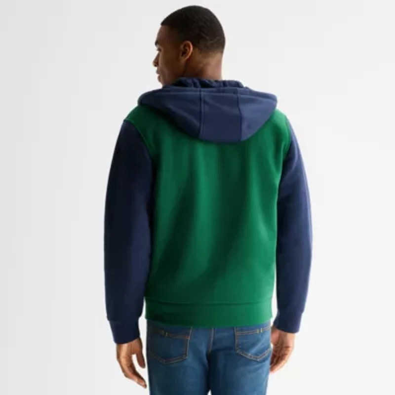 U.S. Polo Assn. Colorblock Sherpa Mens Long Sleeve Embroidered Fleece Zipper Hoodie