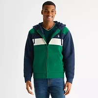 U.S. Polo Assn. Colorblock Sherpa Mens Long Sleeve Embroidered Fleece Zipper Hoodie