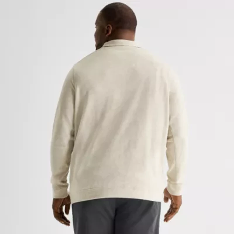 St. John's Bay Double Faced Pique Mens Mock Neck Long Sleeve Big and Tall Quarter-Zip Pullover