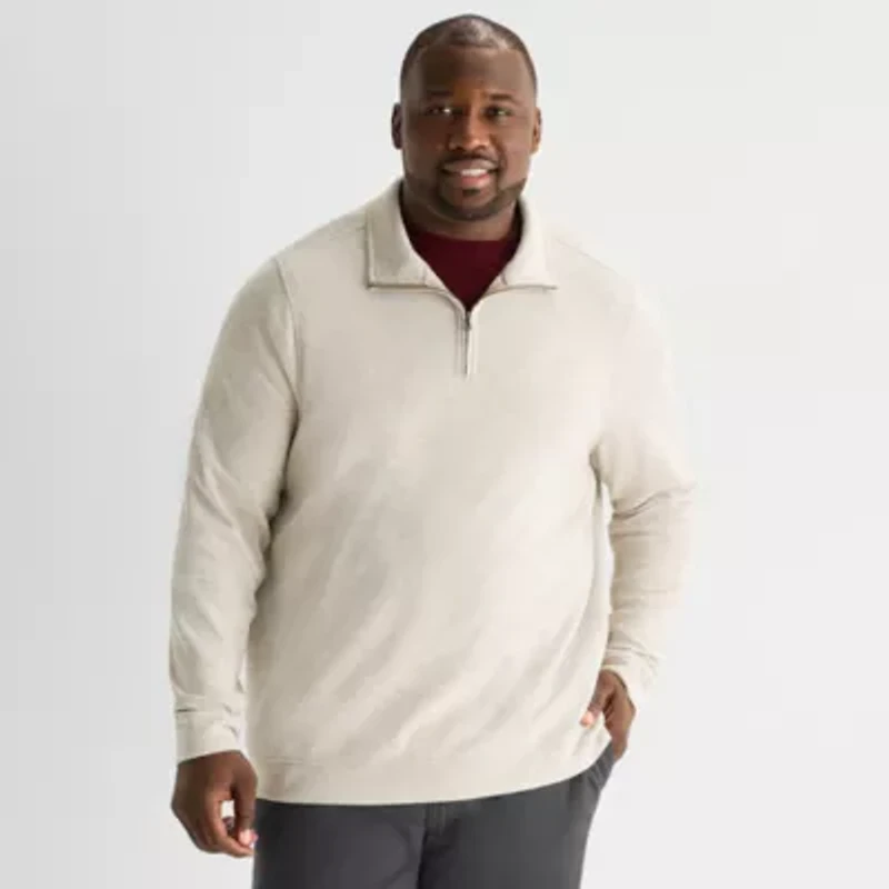 St. John's Bay Double Faced Pique Mens Mock Neck Long Sleeve Big and Tall Quarter-Zip Pullover