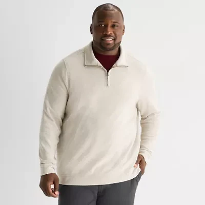 St. John's Bay Double Faced Pique Mens Mock Neck Long Sleeve Big and Tall Quarter-Zip Pullover