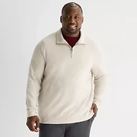 St. John's Bay Double Faced Pique Mens Mock Neck Long Sleeve Big and Tall Quarter-Zip Pullover