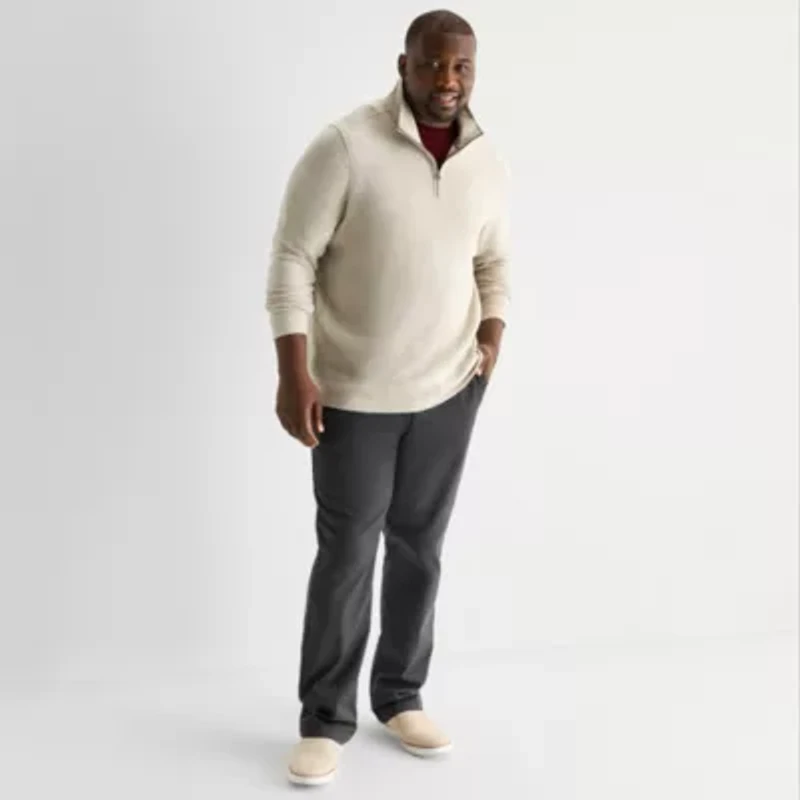 St. John's Bay Double Faced Pique Mens Mock Neck Long Sleeve Big and Tall Quarter-Zip Pullover