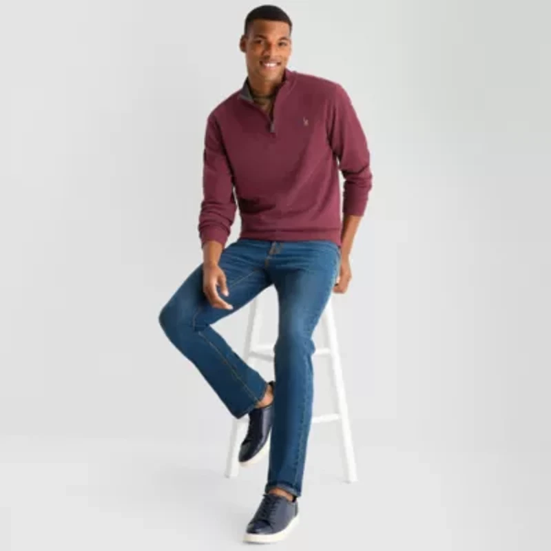 U.S. Polo Assn. Flatback Mens Mock Neck Long Sleeve Quarter-Zip Pullover