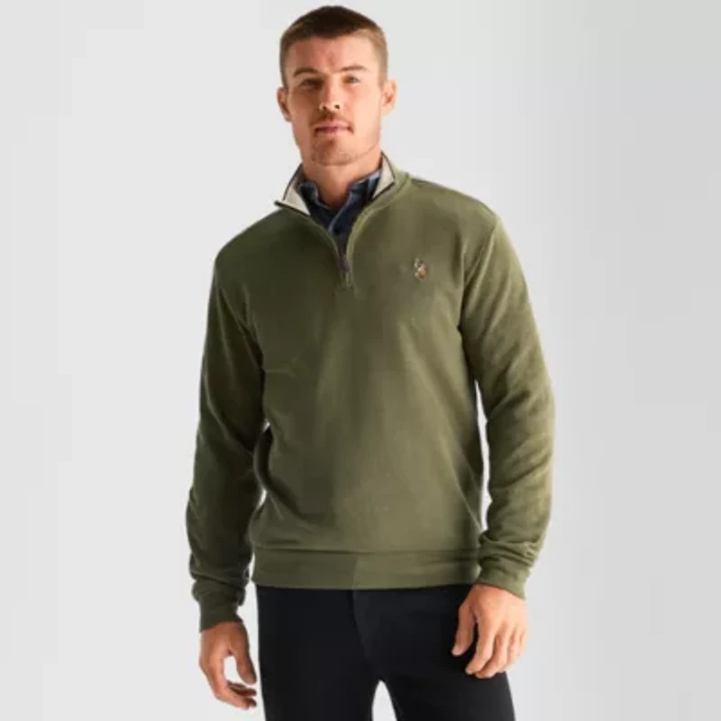 U.S. Polo Assn. Flatback Mens Mock Neck Long Sleeve Quarter-Zip Pullover