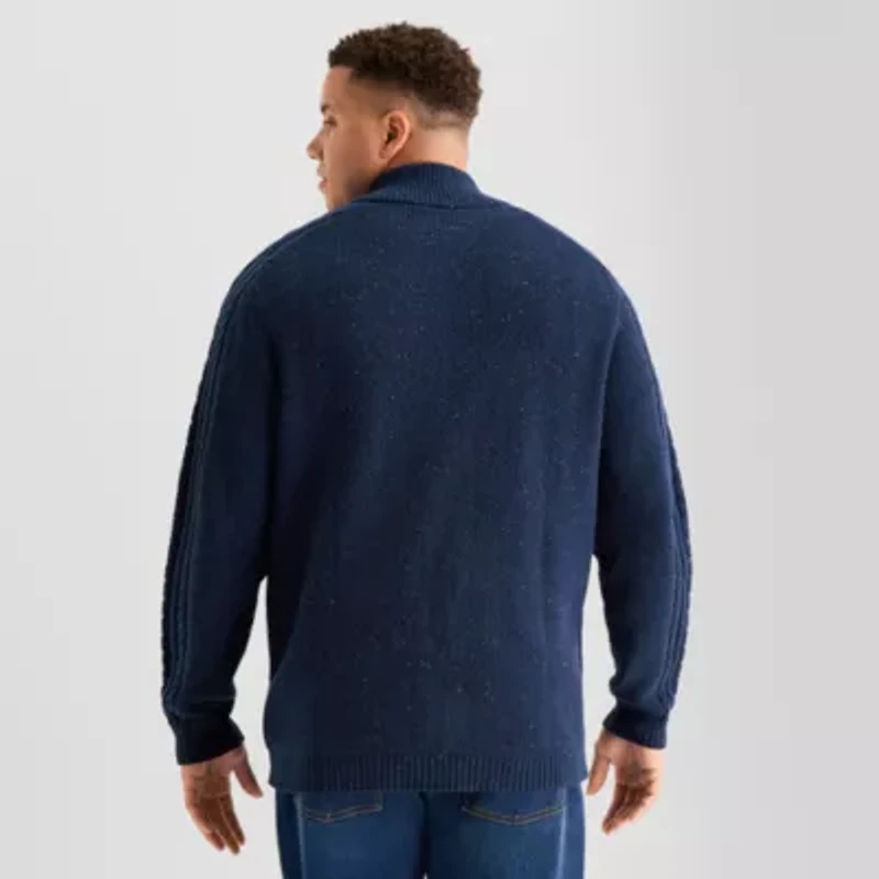 St. John's Bay Mens Mock Neck Long Sleeve Zipper Big and Tall Cardigan