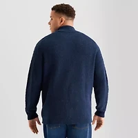 St. John's Bay Mens Mock Neck Long Sleeve Zipper Big and Tall Cardigan