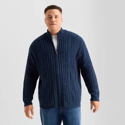 St. John's Bay Mens Mock Neck Long Sleeve Zipper Big and Tall Cardigan