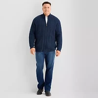 St. John's Bay Mens Mock Neck Long Sleeve Zipper Big and Tall Cardigan