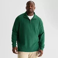 St. John's Bay Double Faced Pique Mens Mock Neck Long Sleeve Big and Tall Quarter-Zip Pullover