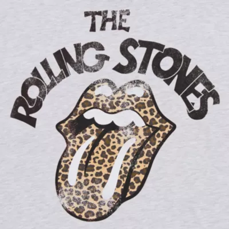 New World Rolling Stones Off The Shoulder Womens Short Sleeve Loose Fit Juniors Graphic T-Shirt