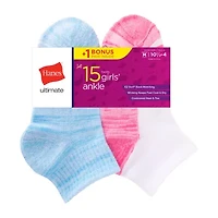Hanes Big Kid Girls Multi-Pack 15 Pair Quarter Ankle Socks