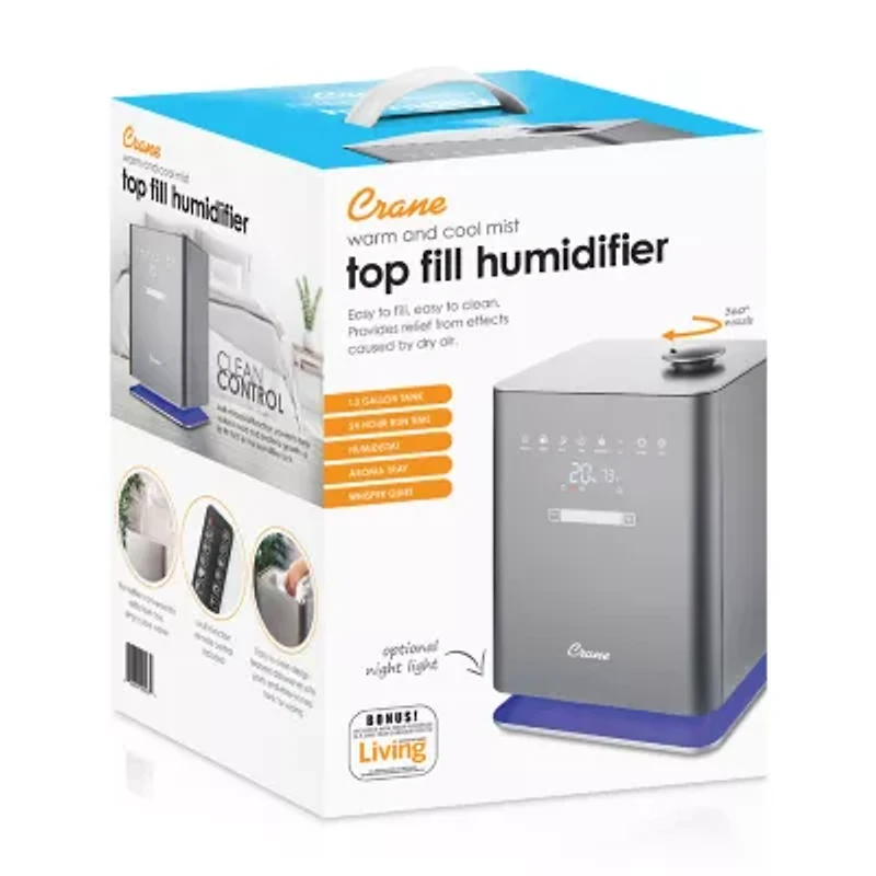 Crane 1.2 Gallon Ultrasonic Warm & Cool Mist Humidifier w/ Remote