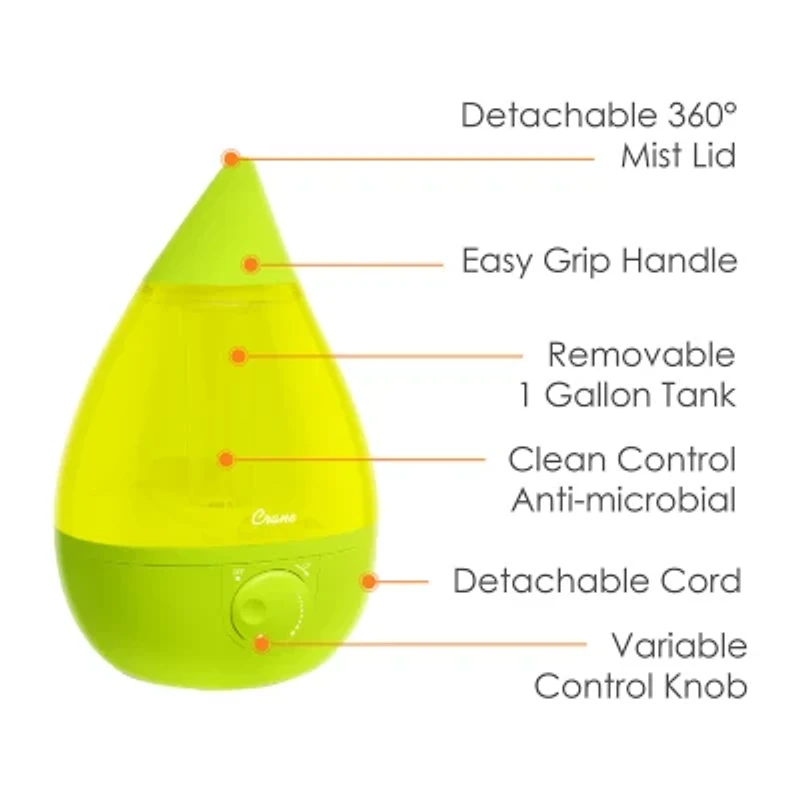 Crane Drop 1 Gallon Ultrasonic Cool Mist Humidifier - Green