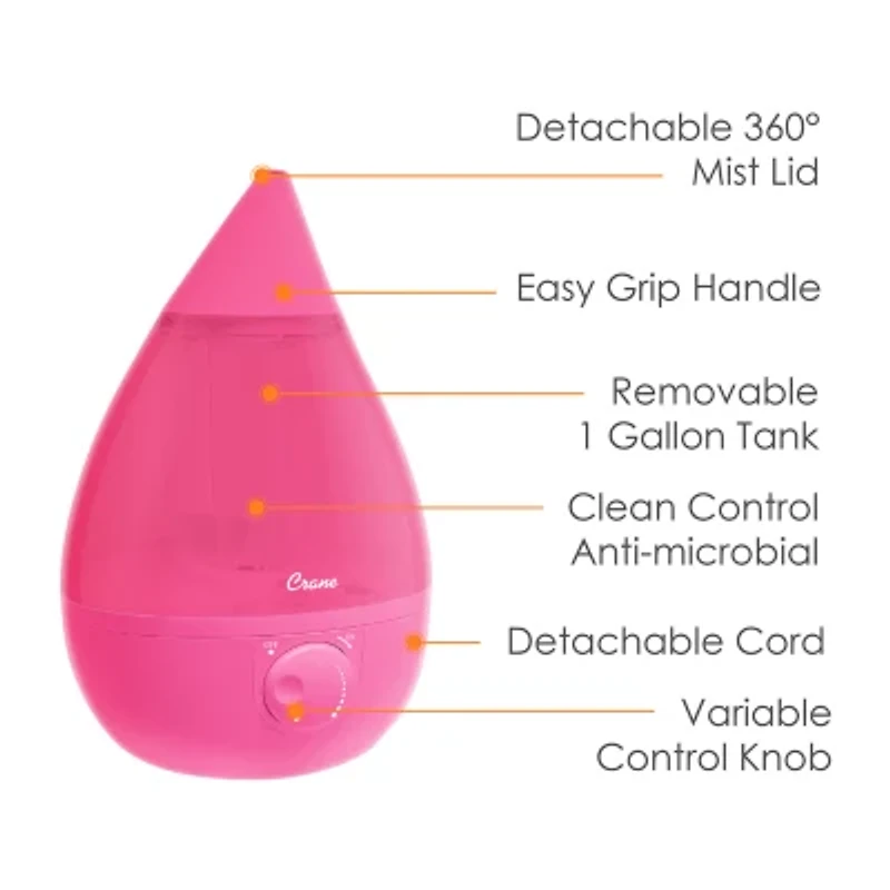 Crane Drop 1 Gallon Ultrasonic Cool Mist Humidifier