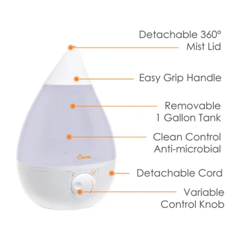 Crane Drop 1 Gallon Ultrasonic Cool Mist Humidifier