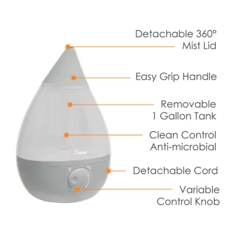 Crane Drop 1 Gallon Ultrasonic Cool Mist Humidifier