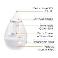 Crane Drop 1 Gallon Ultrasonic Cool Mist Humidifier - Clear/White