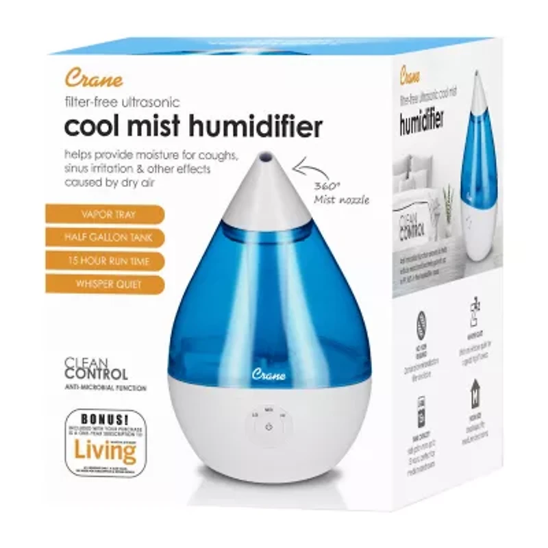 Crane Droplet 0.5 Gallon Ultrasonic Cool Mist Humidifier