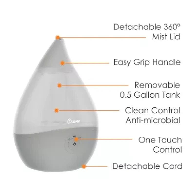 Crane Droplet 0.5 Gallon Ultrasonic Cool Mist Humidifier