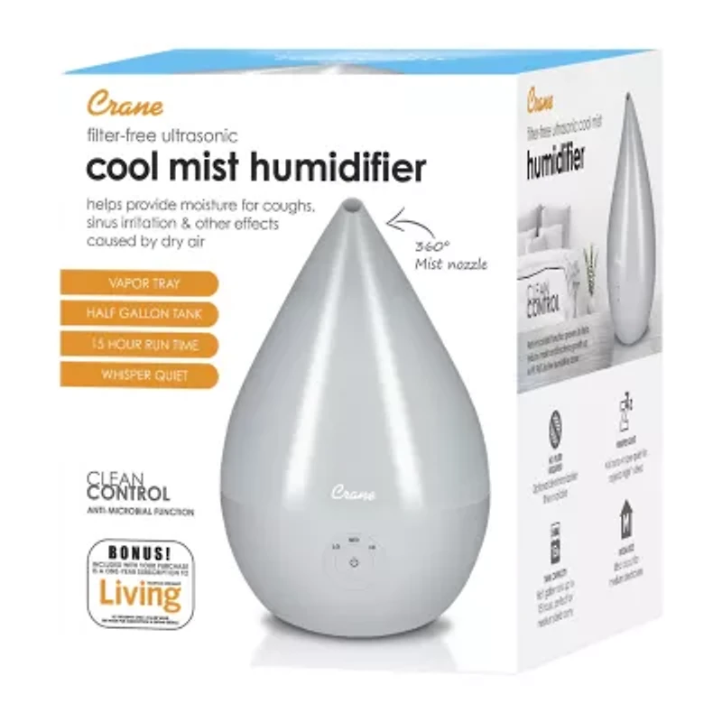 Crane Droplet 0.5 Gallon Ultrasonic Cool Mist Humidifier