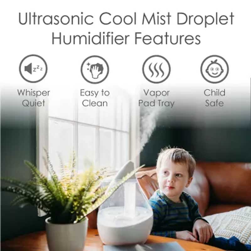 Crane Droplet 0.5 Gallon Ultrasonic Cool Mist Humidifier - Clear/White
