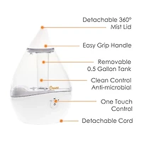 Crane Droplet 0.5 Gallon Ultrasonic Cool Mist Humidifier - Clear/White