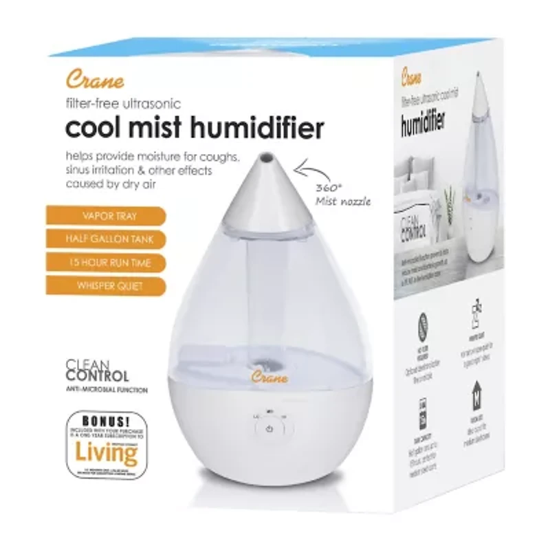 Crane Droplet 0.5 Gallon Ultrasonic Cool Mist Humidifier - Clear/White