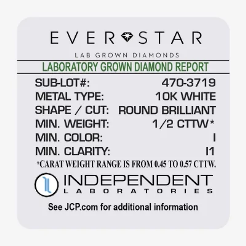 (H-I / I1) Womens 1/2 CT. T.W. Lab Grown White Diamond 10K White Gold 22.4mm Hoop Earrings