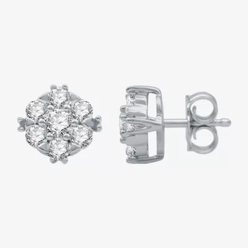 (H-I / I1) 1/2 CT. T.W. Lab Grown White Diamond 10K White Gold 8.2mm Stud Earrings