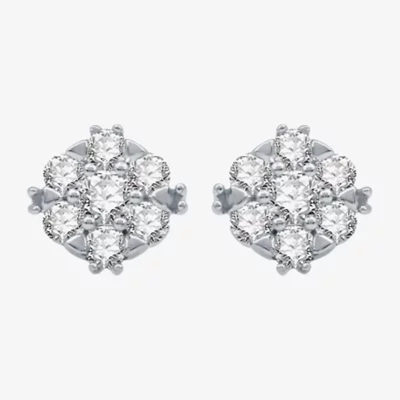 (H-I / I1) 1/2 CT. T.W. Lab Grown White Diamond 10K White Gold 8.2mm Stud Earrings