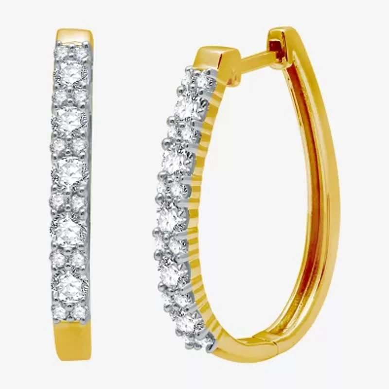 (H-I / I1) Womens 1 CT. T.W. Lab Grown White Diamond 10K Gold 24.6mm Hoop Earrings