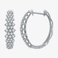 H-I / I1) Womens 1 CT. T.W. Lab Grown White Diamond 10K White Gold 21.9mm Hoop Earrings