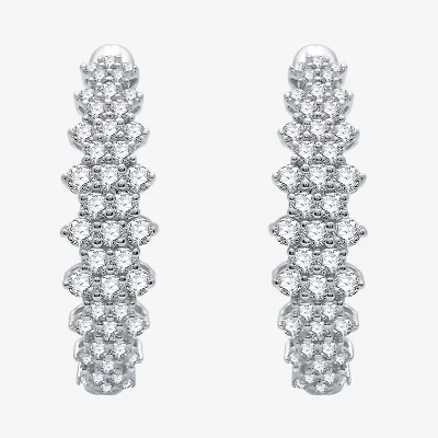 H-I / I1) Womens 1 CT. T.W. Lab Grown White Diamond 10K White Gold 21.9mm Hoop Earrings