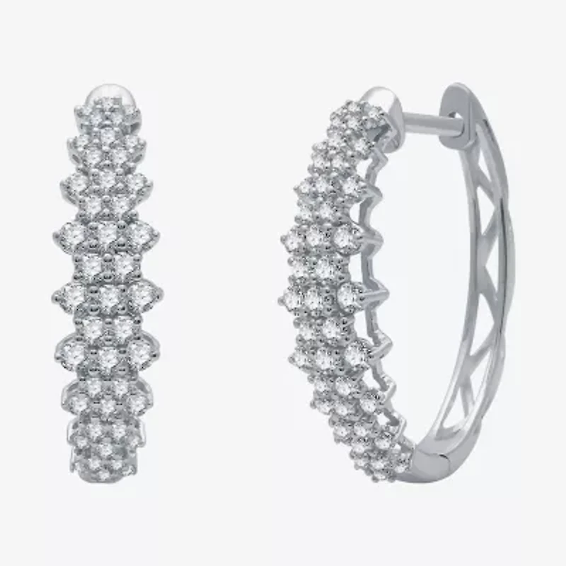 H-I / I1) Womens 1 CT. T.W. Lab Grown White Diamond 10K White Gold 21.9mm Hoop Earrings