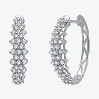 H-I / I1) Womens 1 CT. T.W. Lab Grown White Diamond 10K White Gold 21.9mm Hoop Earrings