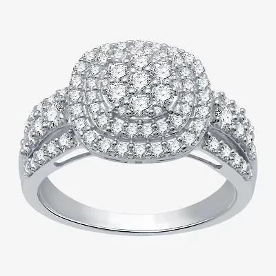 (H-I / I1) Womens 1 CT. T.W. Lab Grown White Diamond 10K Gold Halo Cocktail Ring