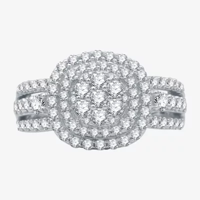 (H-I / I1) Womens 1 CT. T.W. Lab Grown White Diamond 10K Gold Halo Cocktail Ring