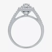 (H-I / I1) Womens 1/2 CT. T.W. Lab Grown White Diamond 10K Gold Side Stone Halo Engagement Ring