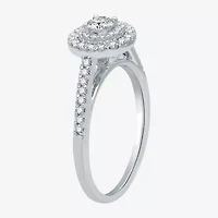 (H-I / I1) Womens 1/2 CT. T.W. Lab Grown White Diamond 10K Gold Side Stone Halo Engagement Ring