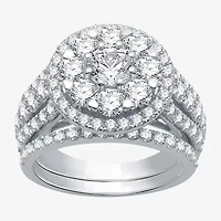 (H-I / I1) Womens 3 CT. T.W. Lab Grown White Diamond 10K Gold Side Stone Engagement Ring
