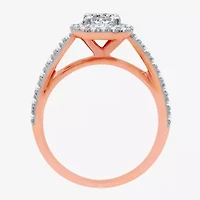 (H-I / I1) Womens 2 CT. T.W. Lab Grown White Diamond 10K Rose Gold Cushion Side Stone Halo Bridal Set