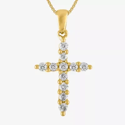 Womens 1/4 CT. T.W. Natural White Diamond 14K Gold Cross 18 Inch Pendant Necklace
