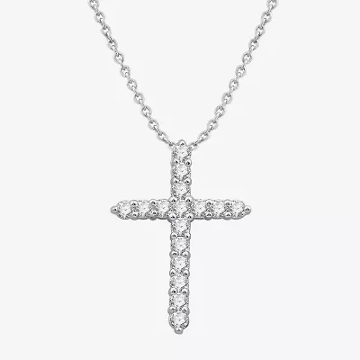 (H-I / I1) Womens 1/2 CT. T.W. Lab Grown White Diamond 10K Gold Cross Pendant Necklace