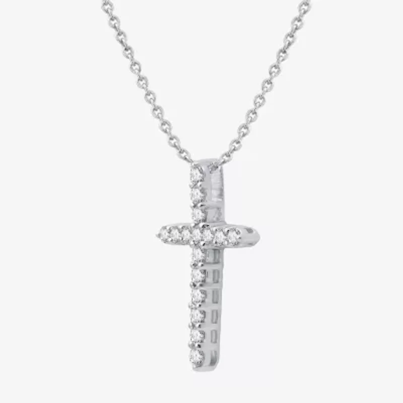 (H-I / I1) Womens 1/2 CT. T.W. Lab Grown White Diamond 10K Gold Cross Pendant Necklace